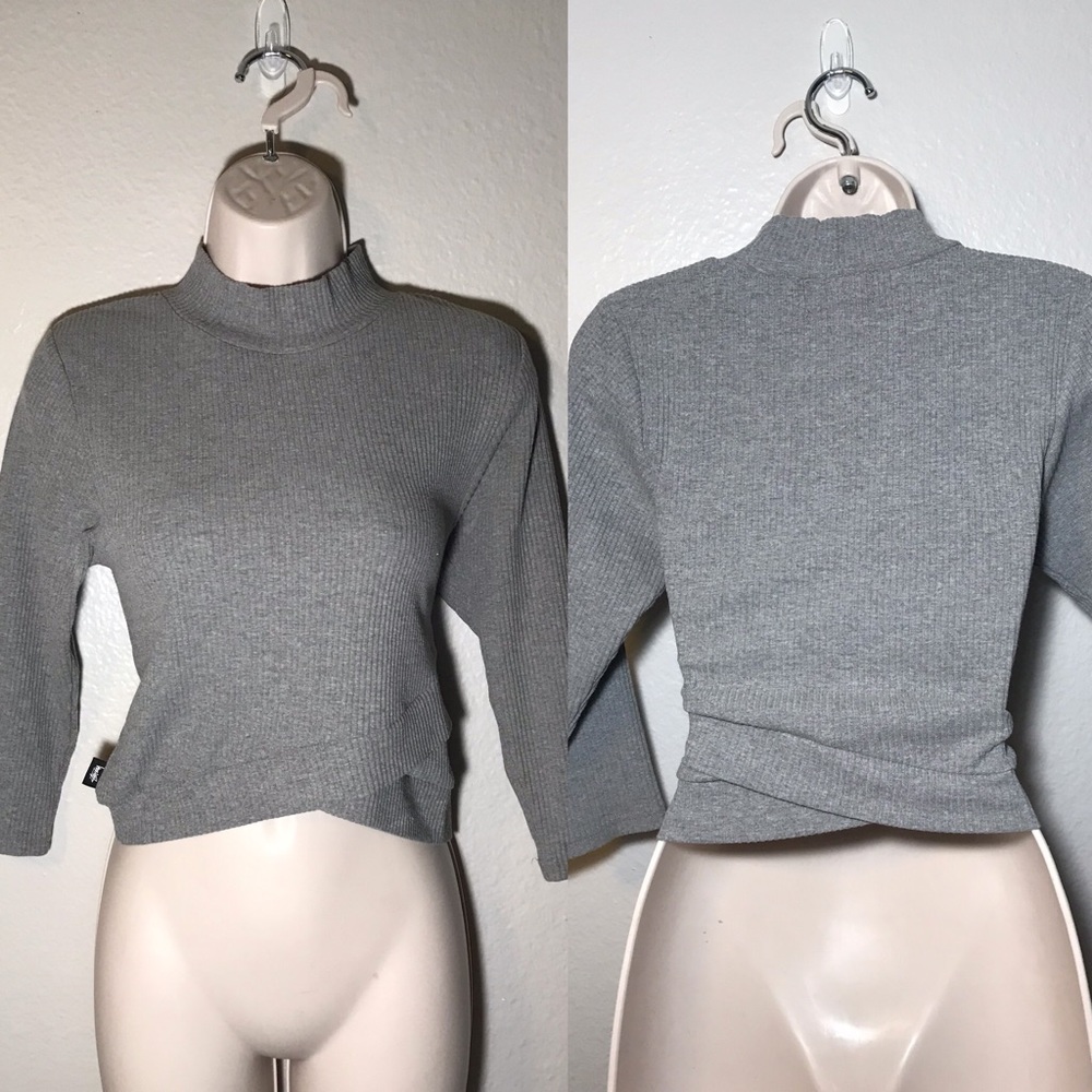 STUSSY Dark grey crop top Large